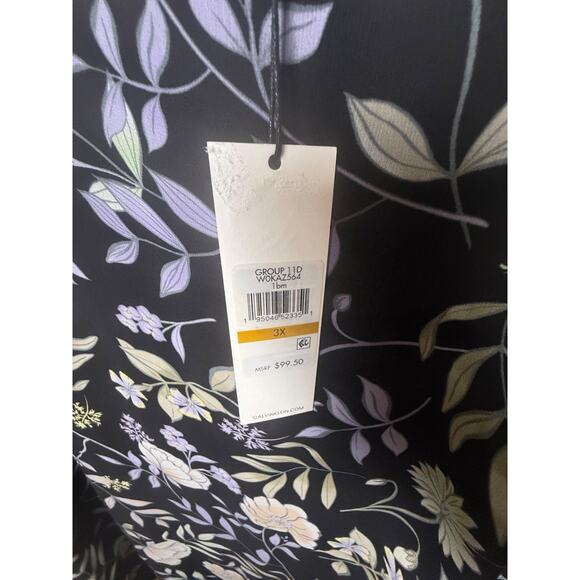 Calvin Klein 3X Black Purple Floral Vines Tunic NEW Tags Sheer Silver Neckline - Picture 6 of 12